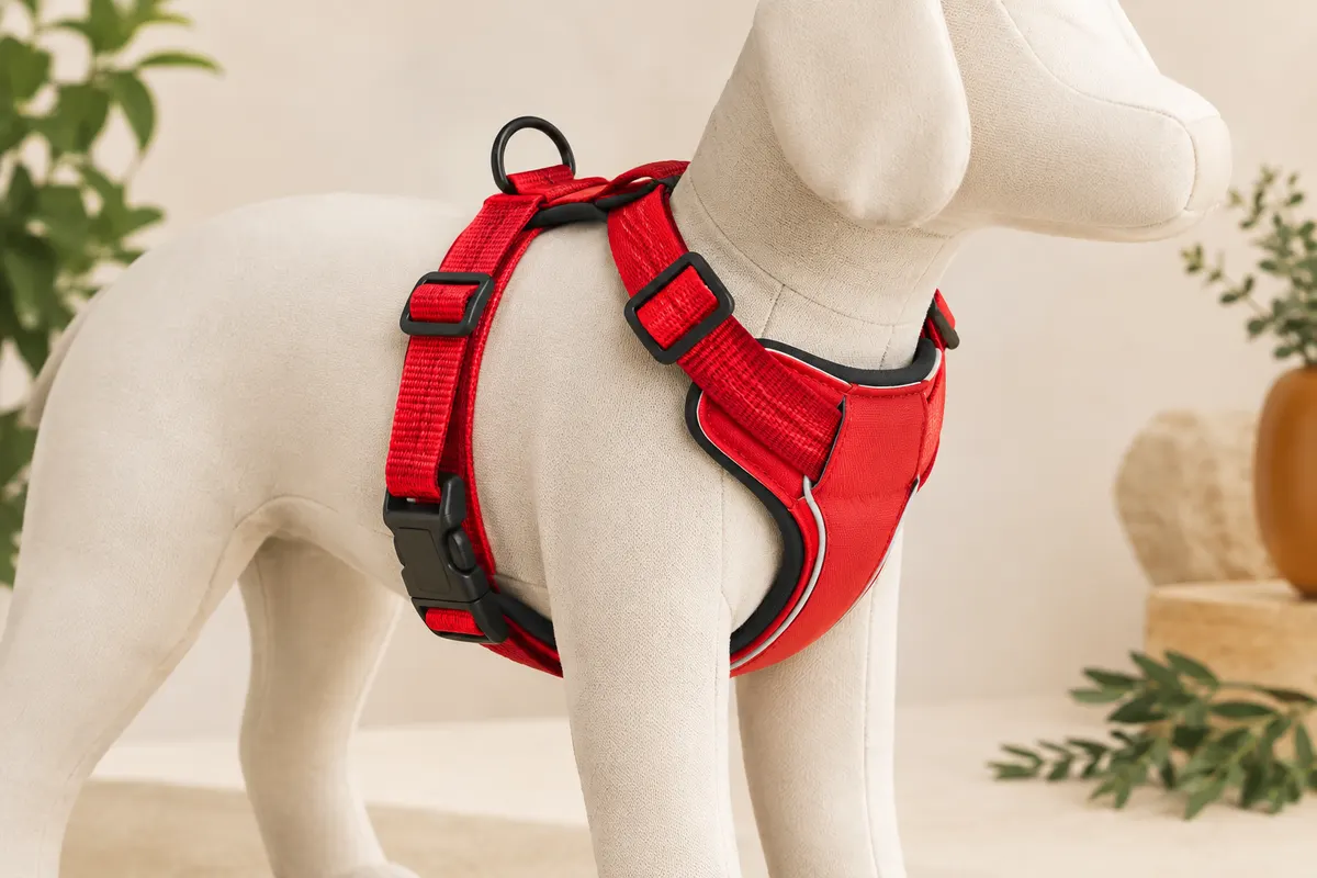 Harnais pour chien BPS rouge en nylon et néoprène, avec sangles réglables et boucle à clic