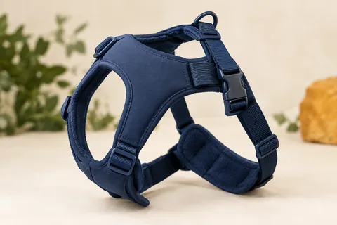 Harnais Hunter London Comfort bleu foncé en polyester, avec doublure polaire douce, boucle et éléments de réglage.