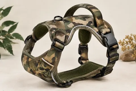 Harnais Julius K-9 IDC Power camouflage armée avec poignée supérieure, sangles réglables et détails réfléchissants