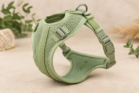 Harnais veste pour chien vert clair en maille aérée, avec deux boucles et une attache dorsale