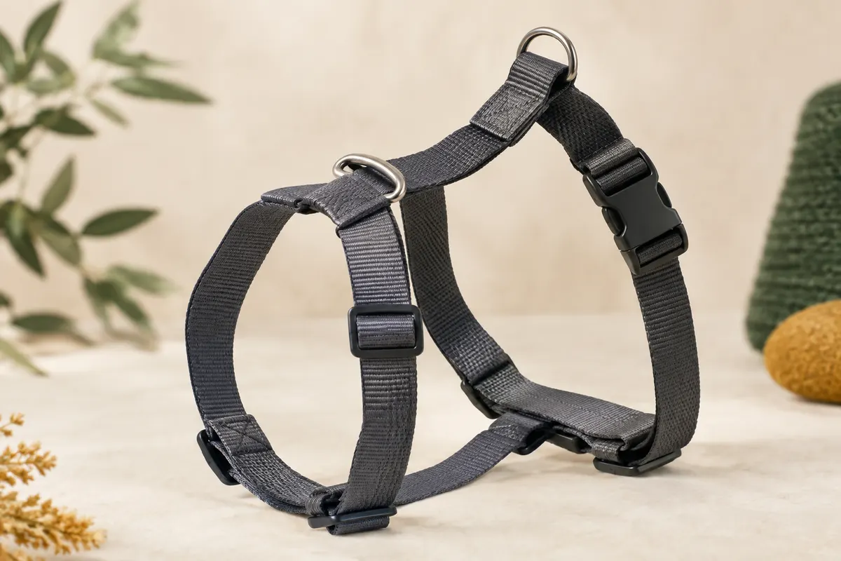Harnais en H pour chien TRIXIE en nylon graphite, avec boucle et sangles réglables